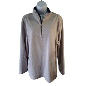 Daiz Fleece Quarter-Zip Pullover Womens Light Beige Navy Size 14